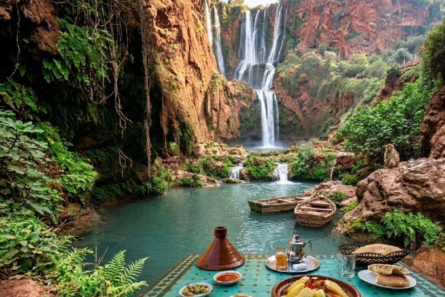 Dining next to the Ouzoud waterfalls
