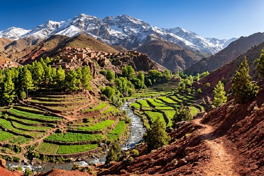 Remote trails for hiking in atlas mountains